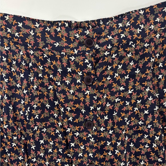 Vintage Button Front Navy Floral A-line Long Midi Skirt Boho Prairie Cottage M - Picture 7 of 8